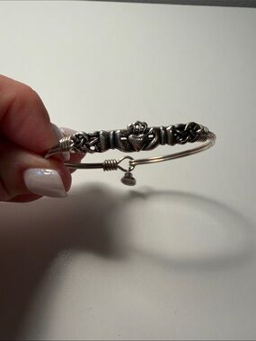 Luca and Danni Silver Claddagh Knot Bangle Bracelet